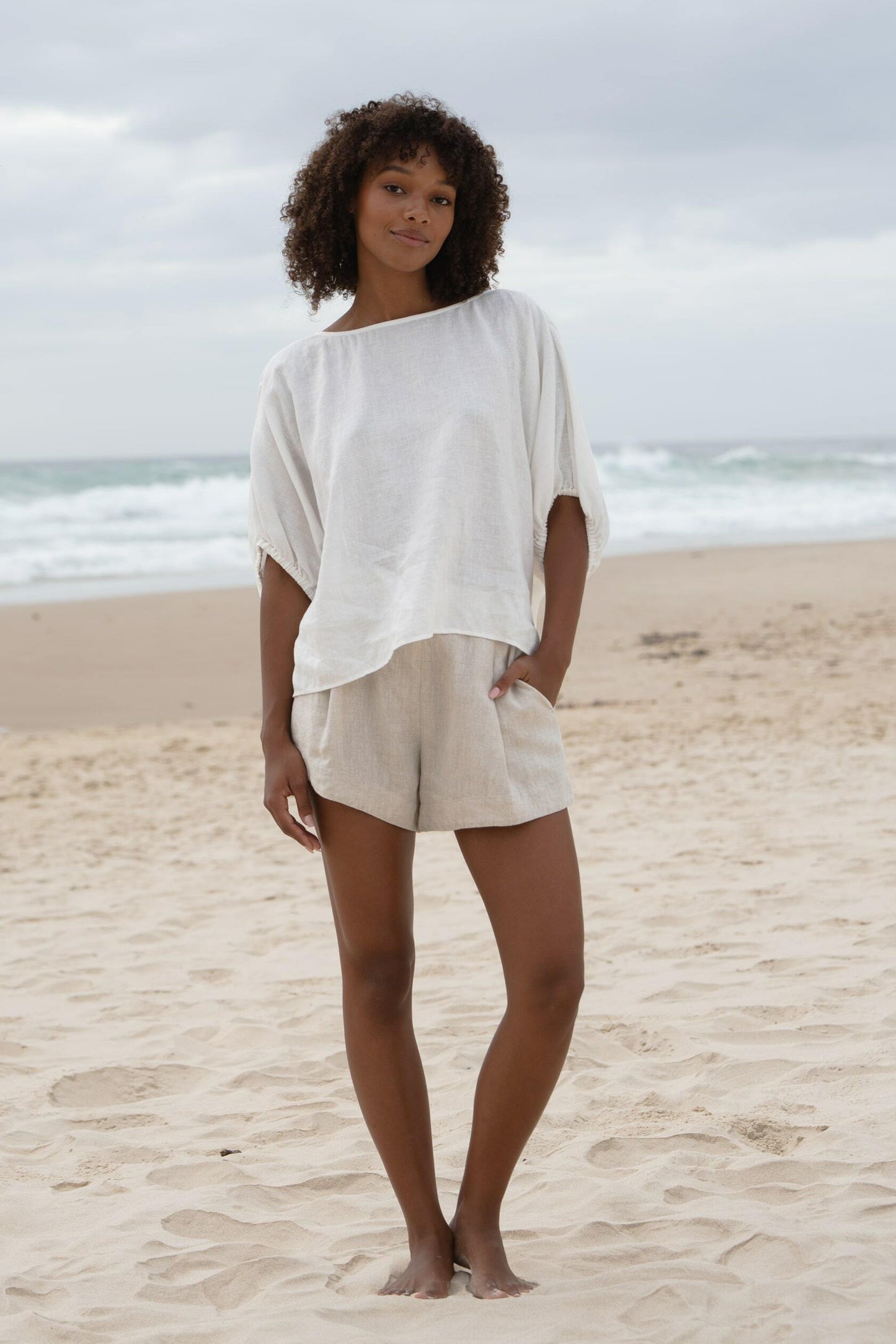 LILLY PILLY Tina linen top in Ivory