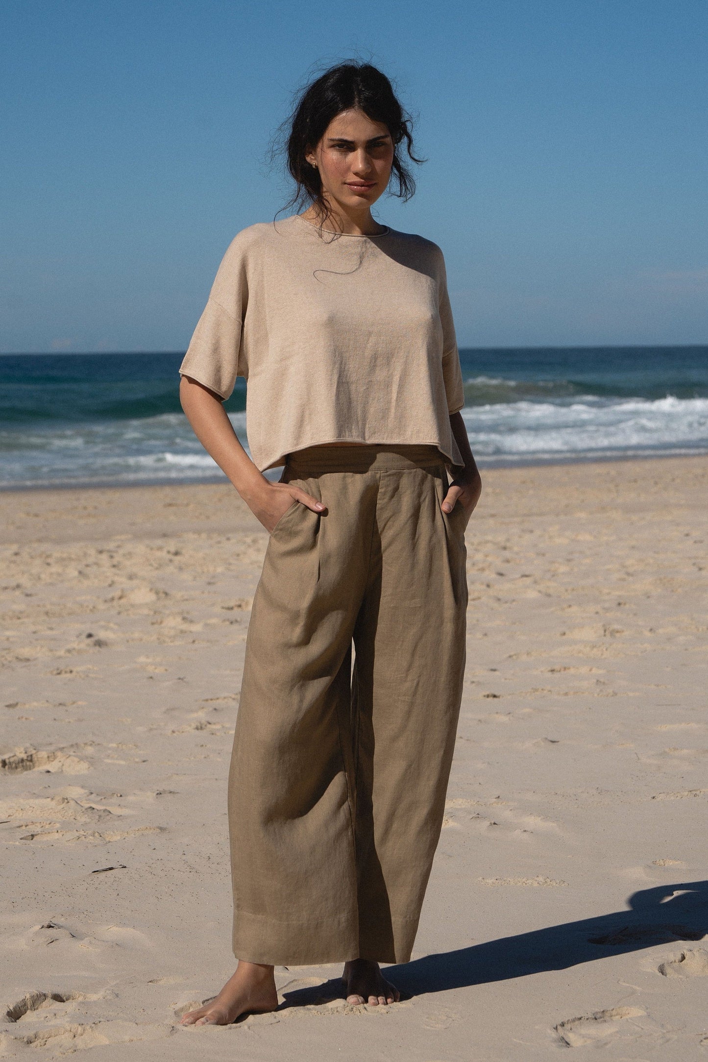 LILLY PILLY Addison cotton cashmere knit top in Neutral