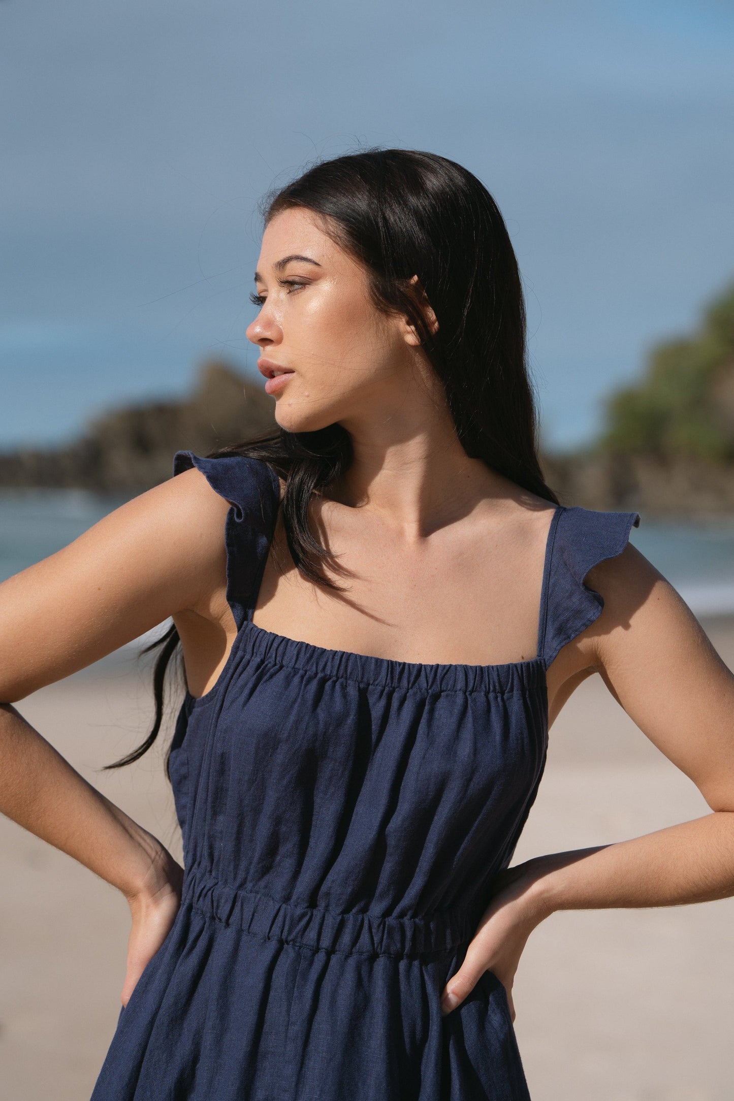 Lilly Pilly Collection 100% organic linen Mia Dress in Denim Blue