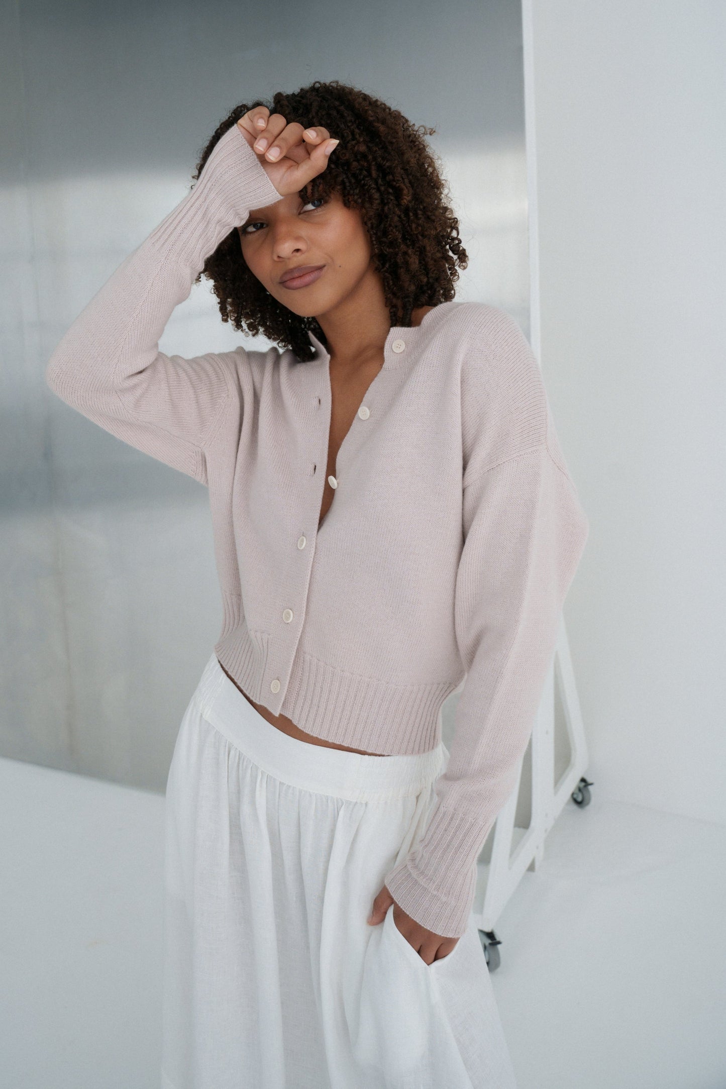 LILLY PILLY Taylor merino wool knit cardi in Lilac